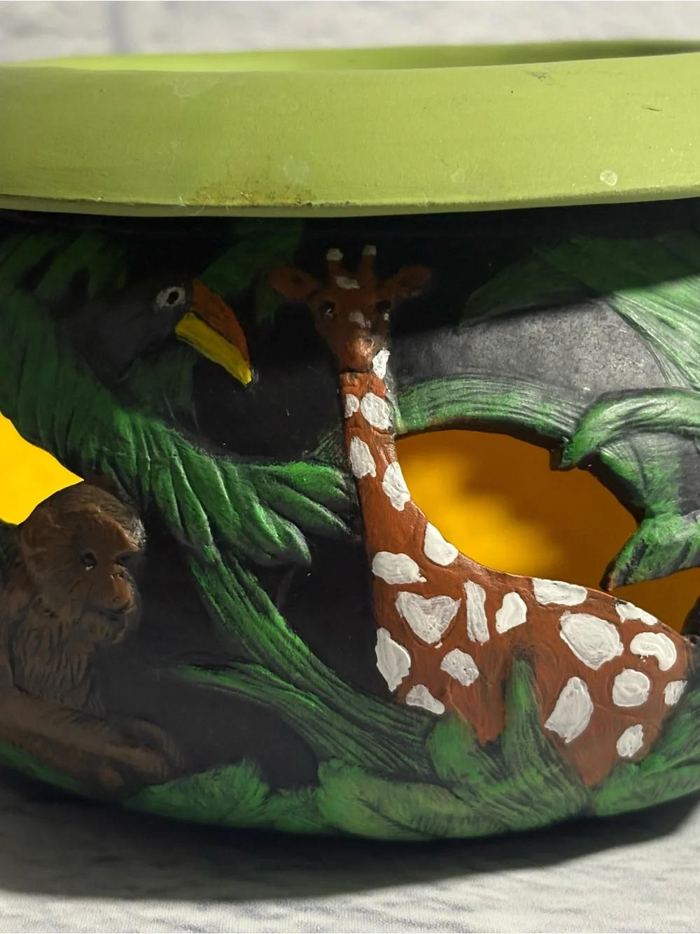 Hand-Crafted ceramic hand-painted jungle animal tea light holder